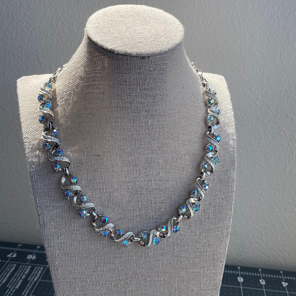 Vintage signed CORO AB blue rhinestones necklace